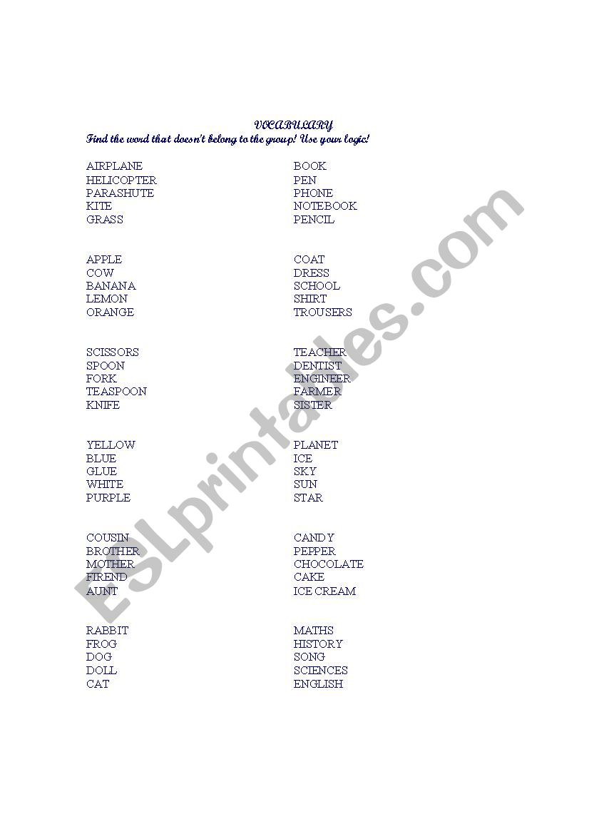 Vocabulary and logic exercise worksheet