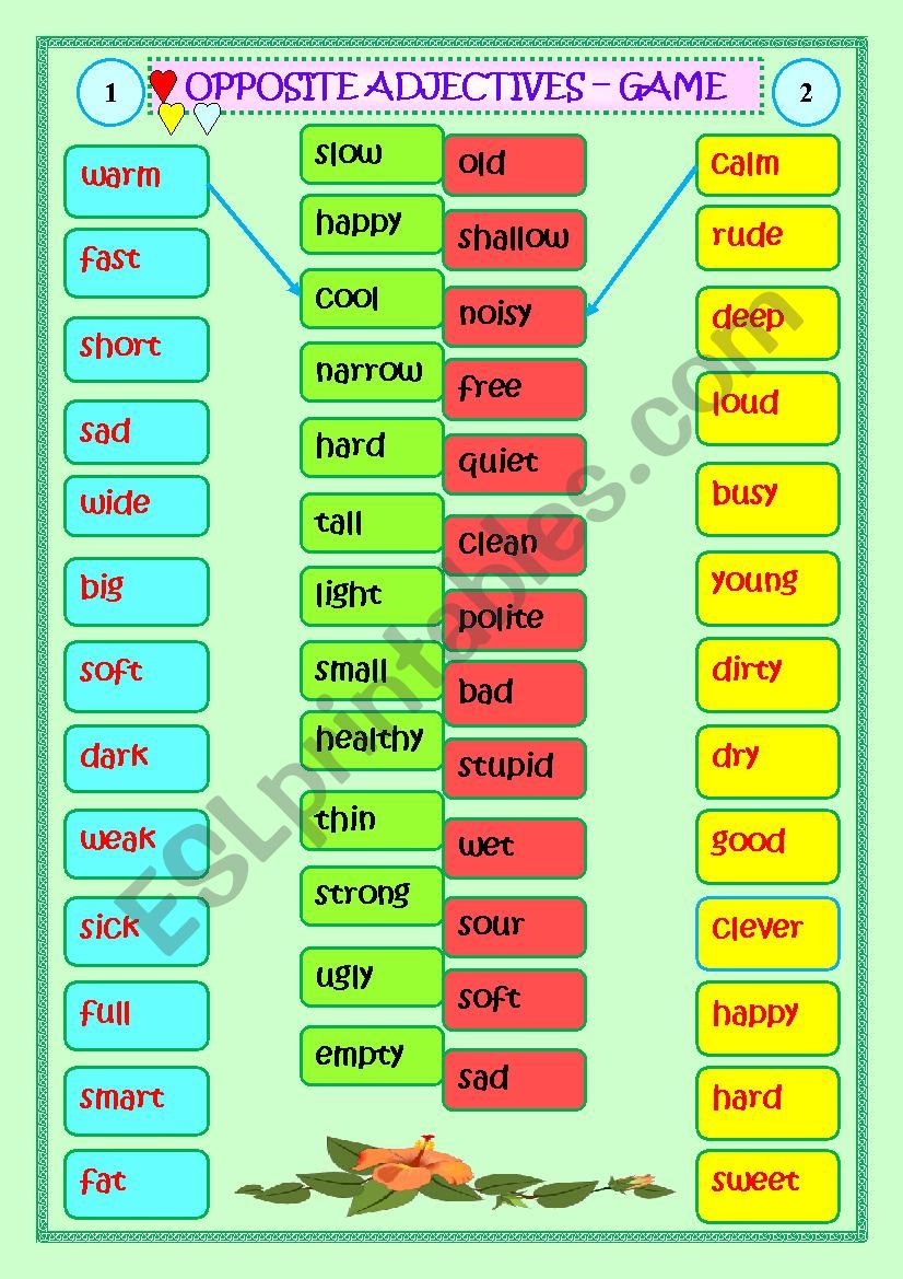 Opposite Adjectives Game ESL Worksheet By Tmk939