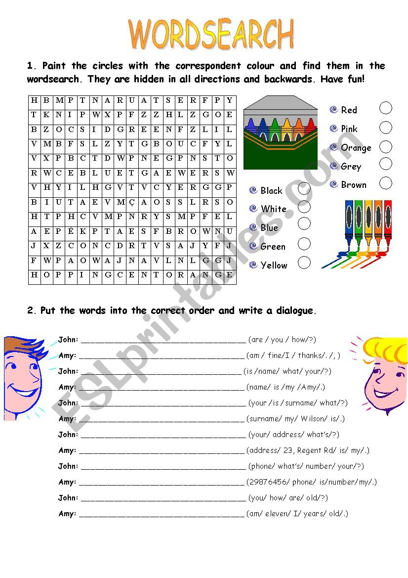 Colours wordsearch worksheet