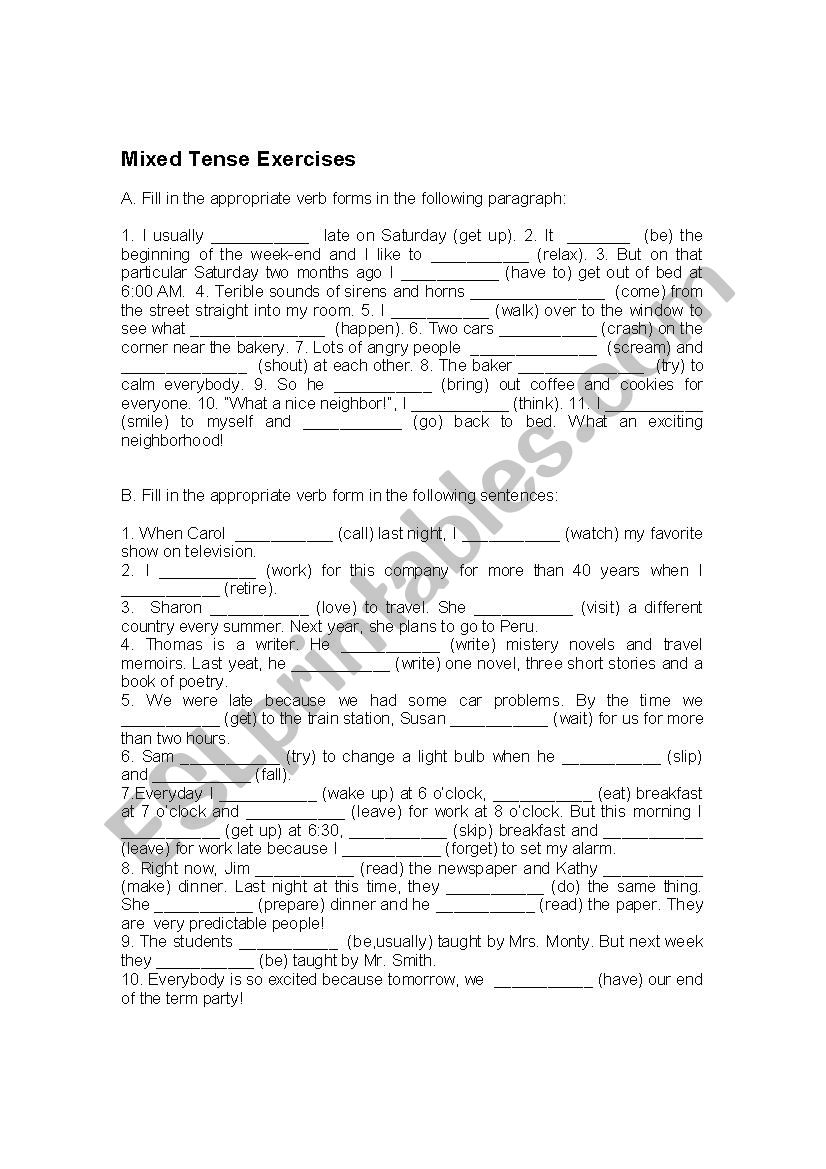 mixed tenses worksheet