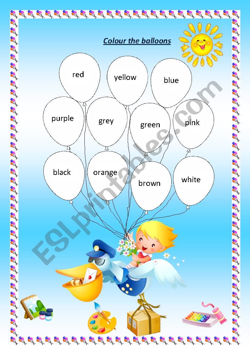 Colour the balloons worksheet