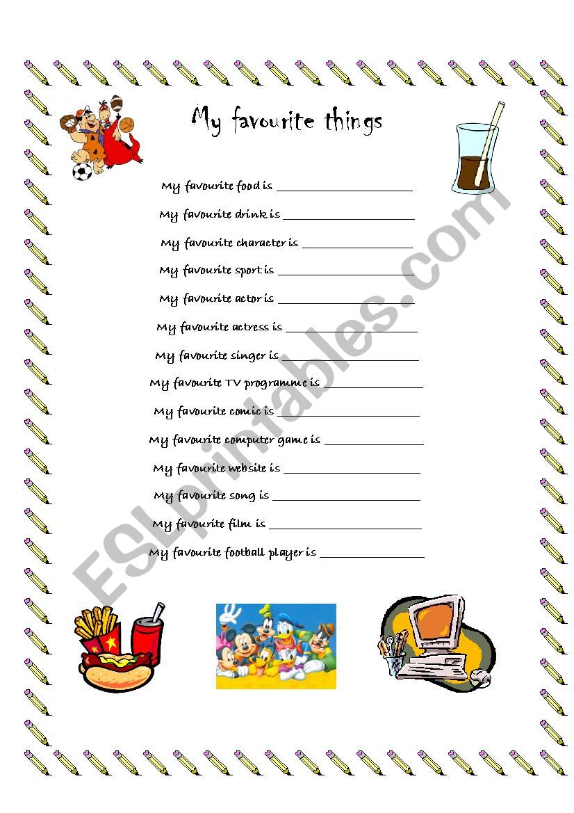 My favourite things worksheet