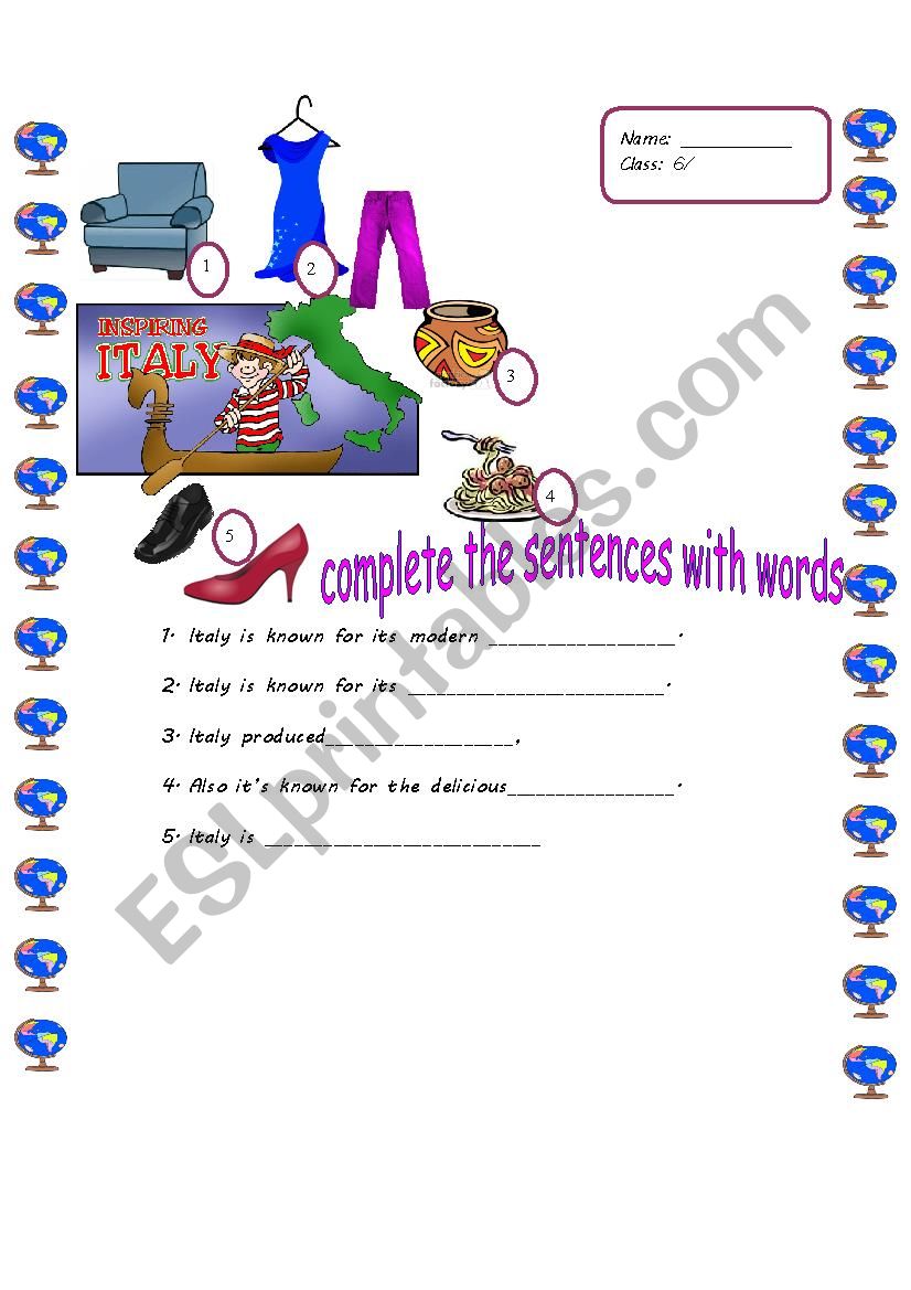 countries and thier products worksheet