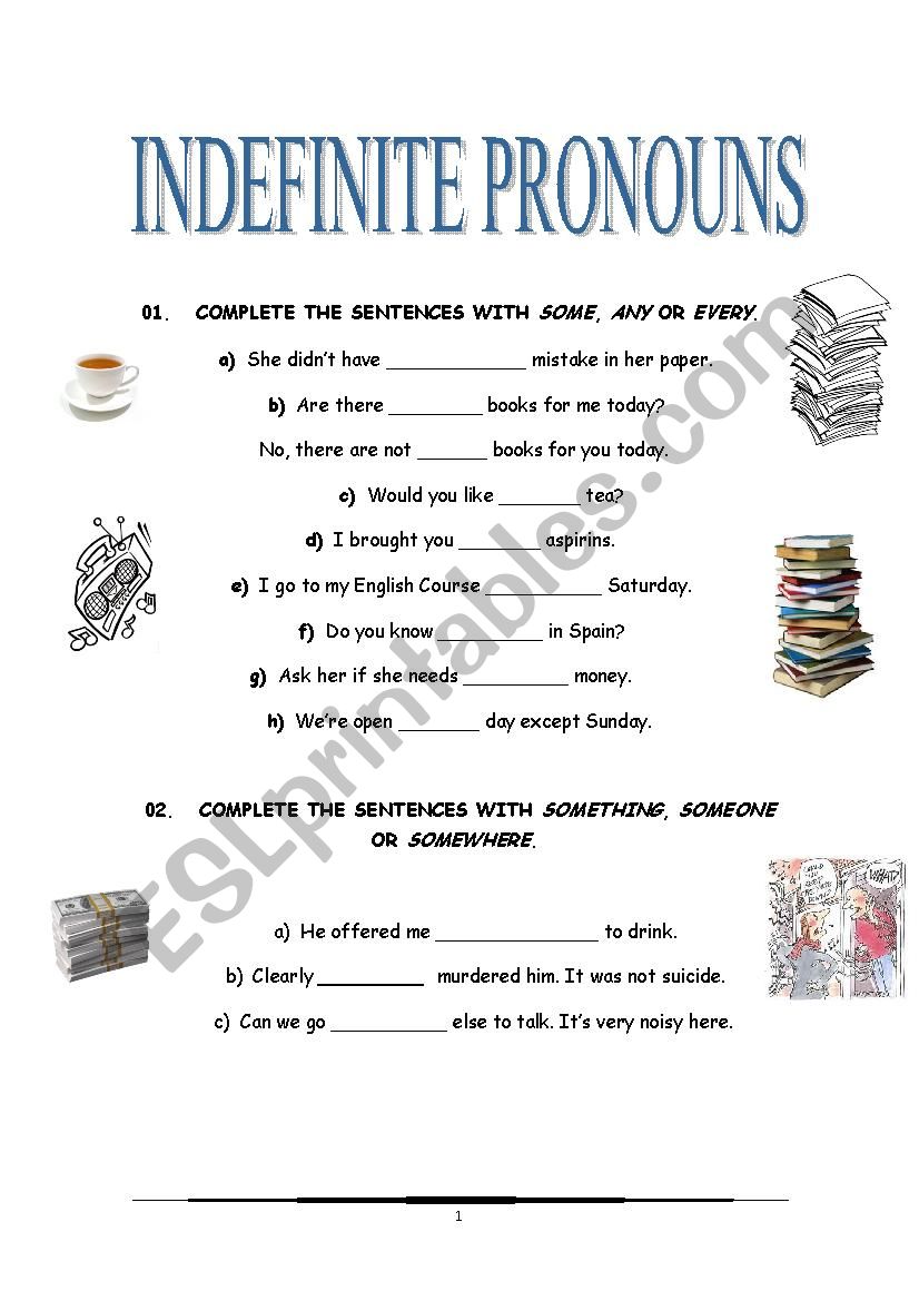 INDEFINITE PRONOUNS worksheet