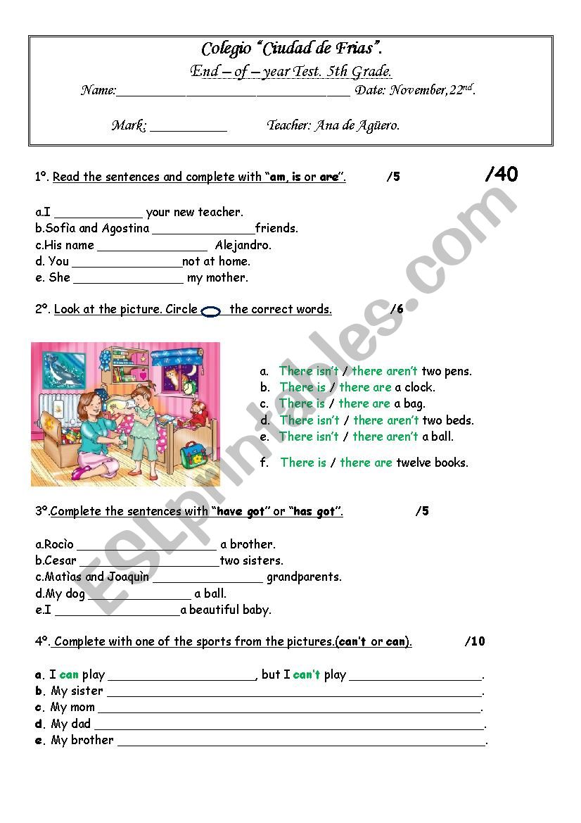 END OF YEAR TEST 5TH GRADE worksheet