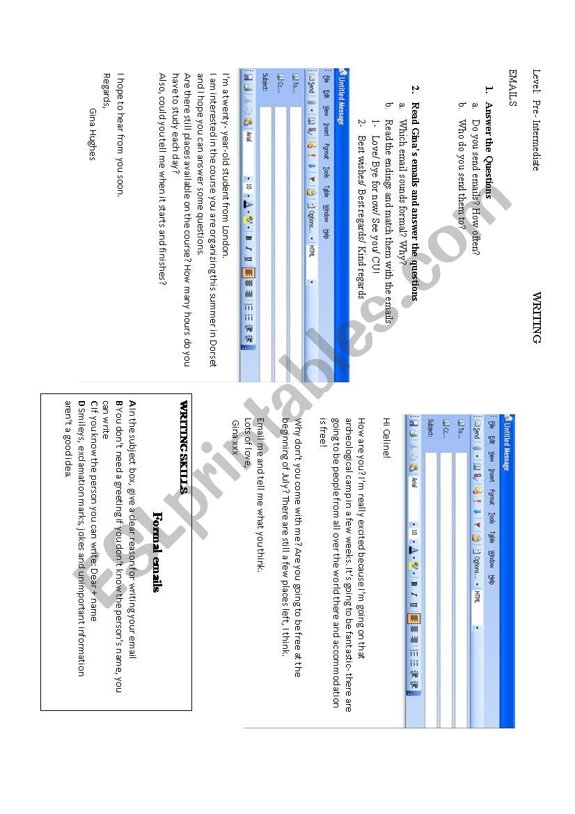 writing formal emails worksheet