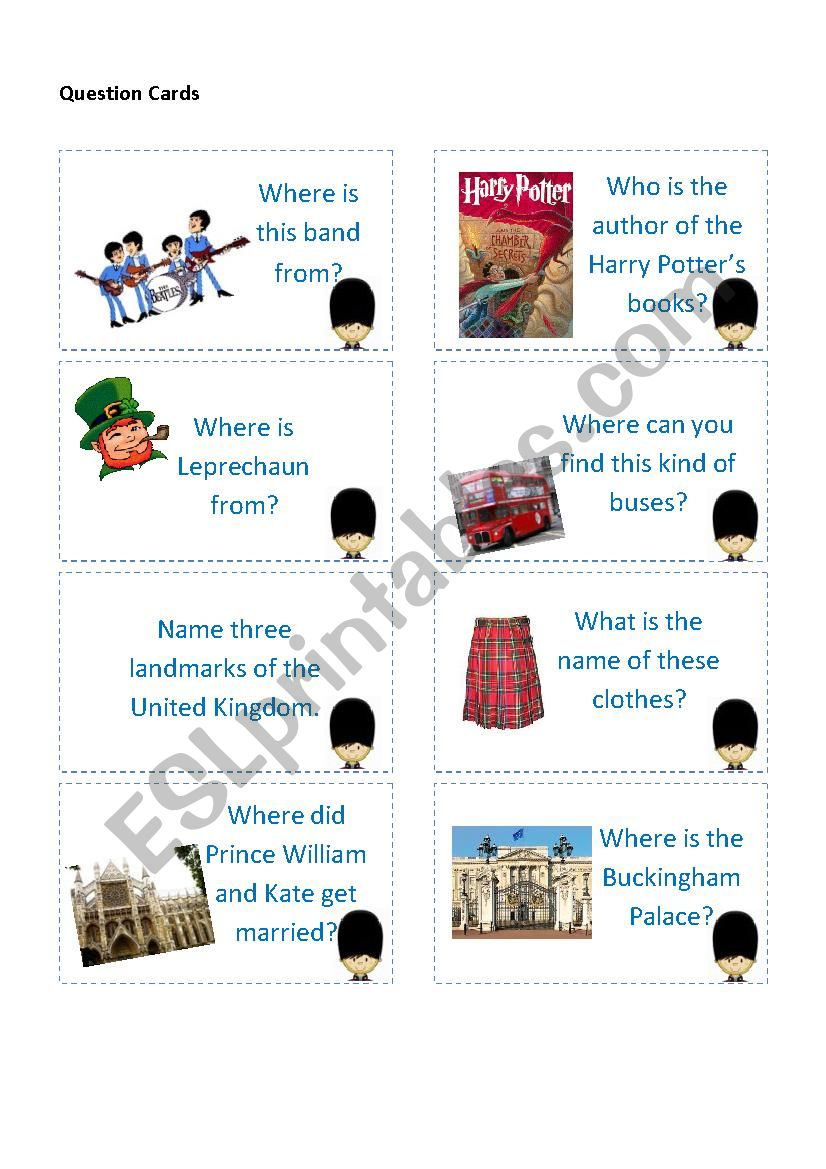 United Kingdom Board Game (48 cards and Answer Key)