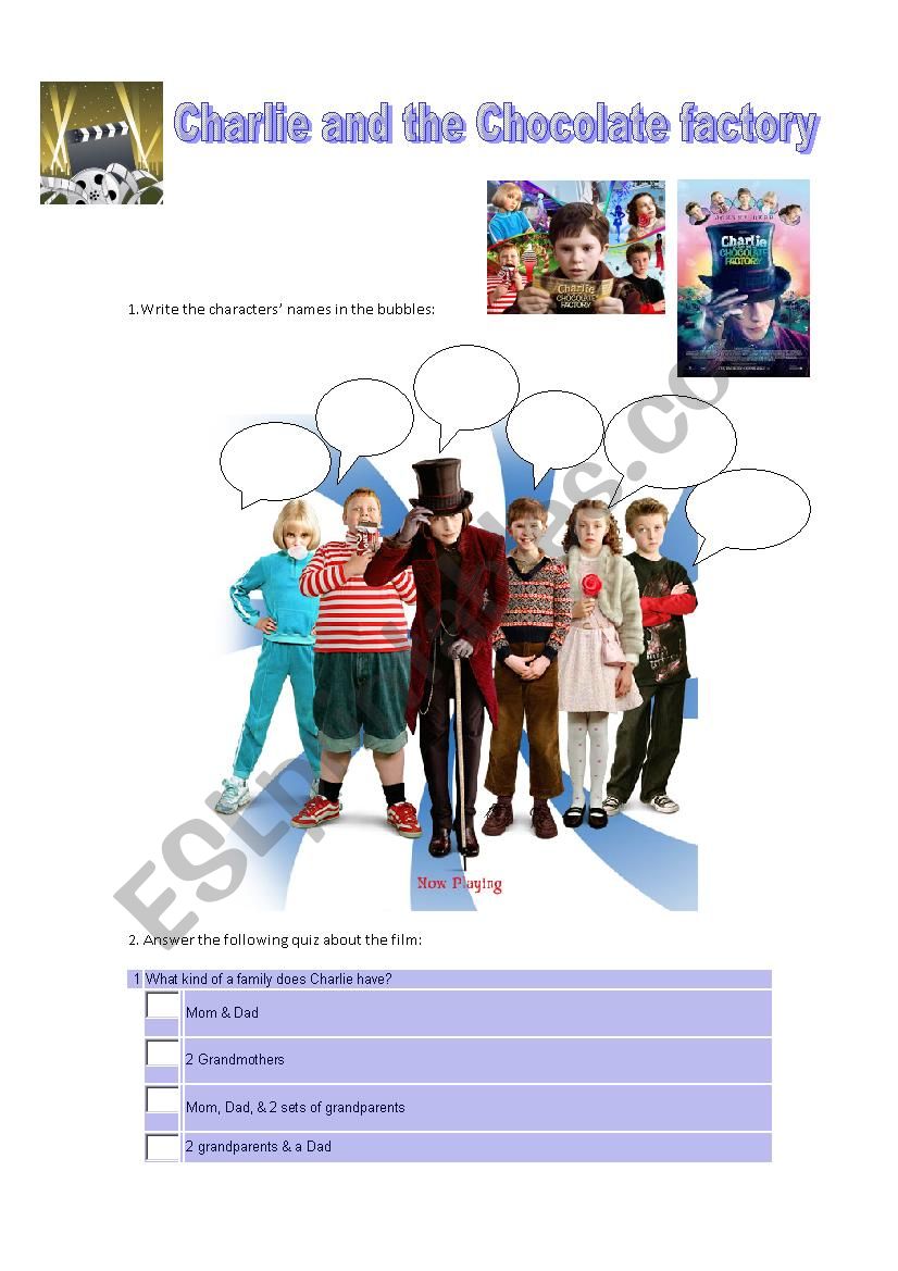 Charlie and Chocolate Factory worksheet