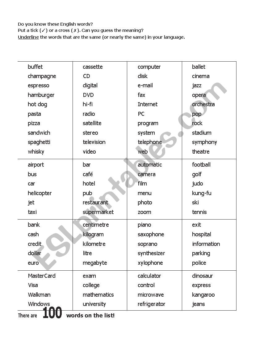 word guessing worksheet