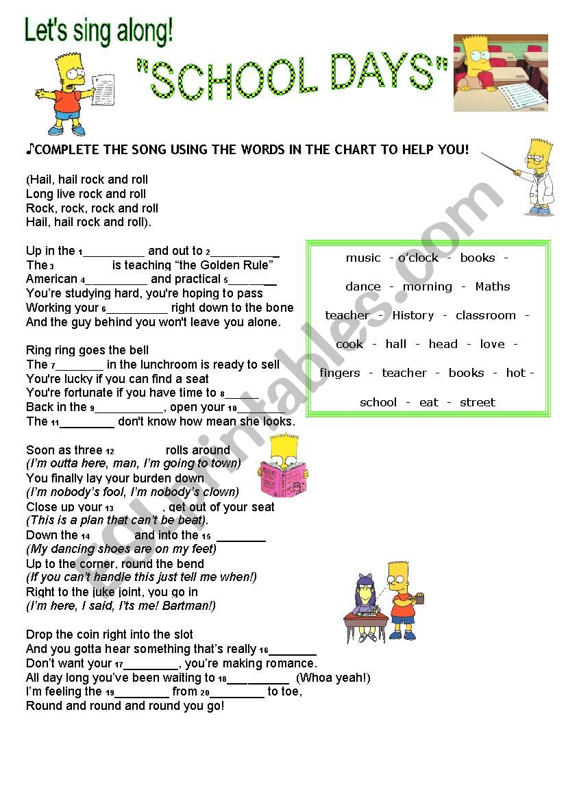 SCHOOL DAYS SONG! worksheet