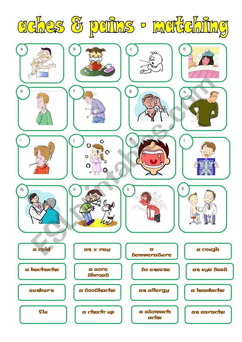 HEALTH PROBLEMS - matching worksheet