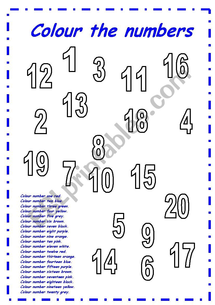 numbers colouring worksheet