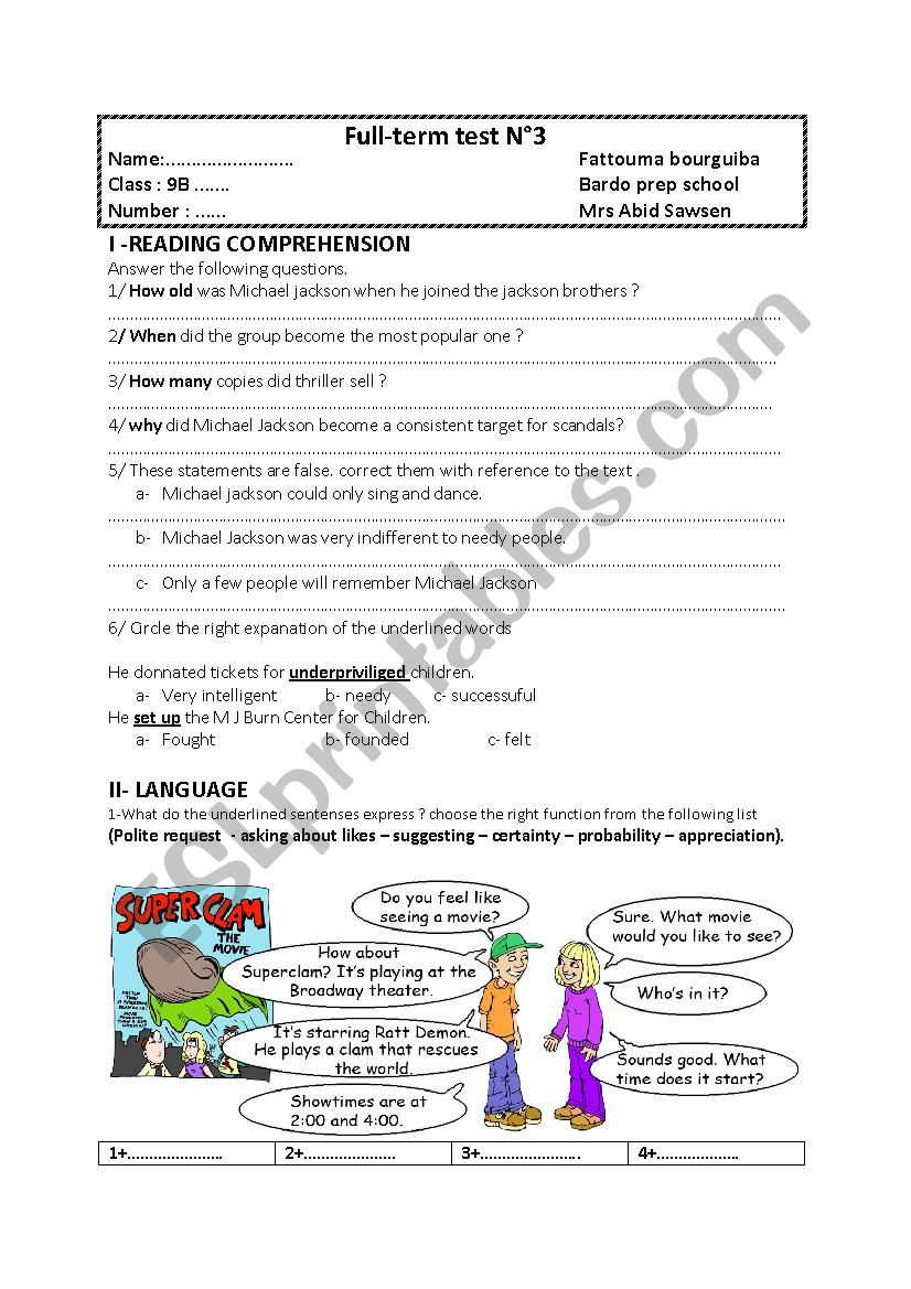 9TH FORM FULL TERM TEST 3 PART ONE