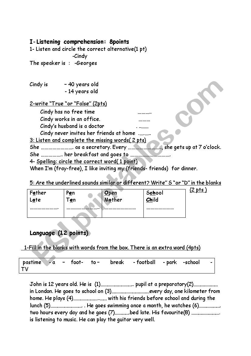 exam 8th form worksheet