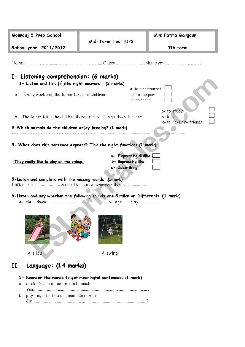 Mid-Term Test N3 worksheet