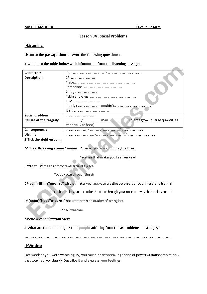 Social problems worksheet