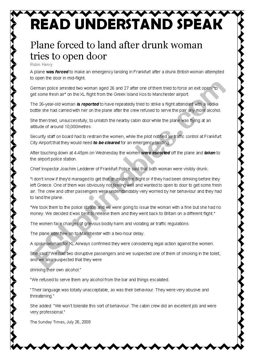 Passive written comprehension worksheet