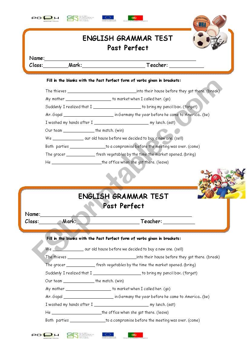 Past Perfect- Mini Test worksheet