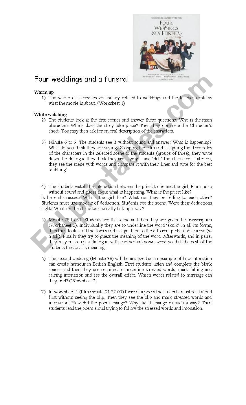 Four weddings and a funeral worksheet