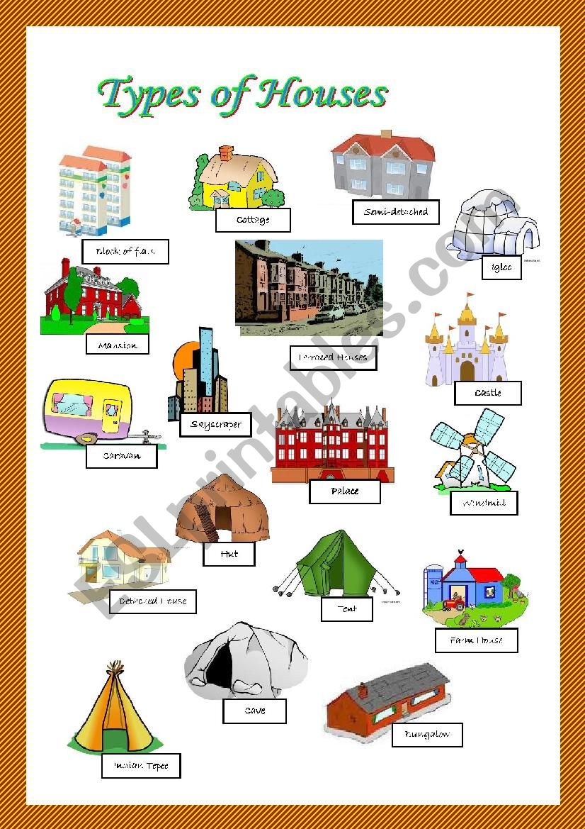 Types of houses. Pictionary. worksheet