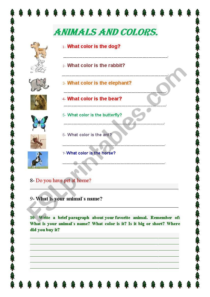 Animals and colors. worksheet