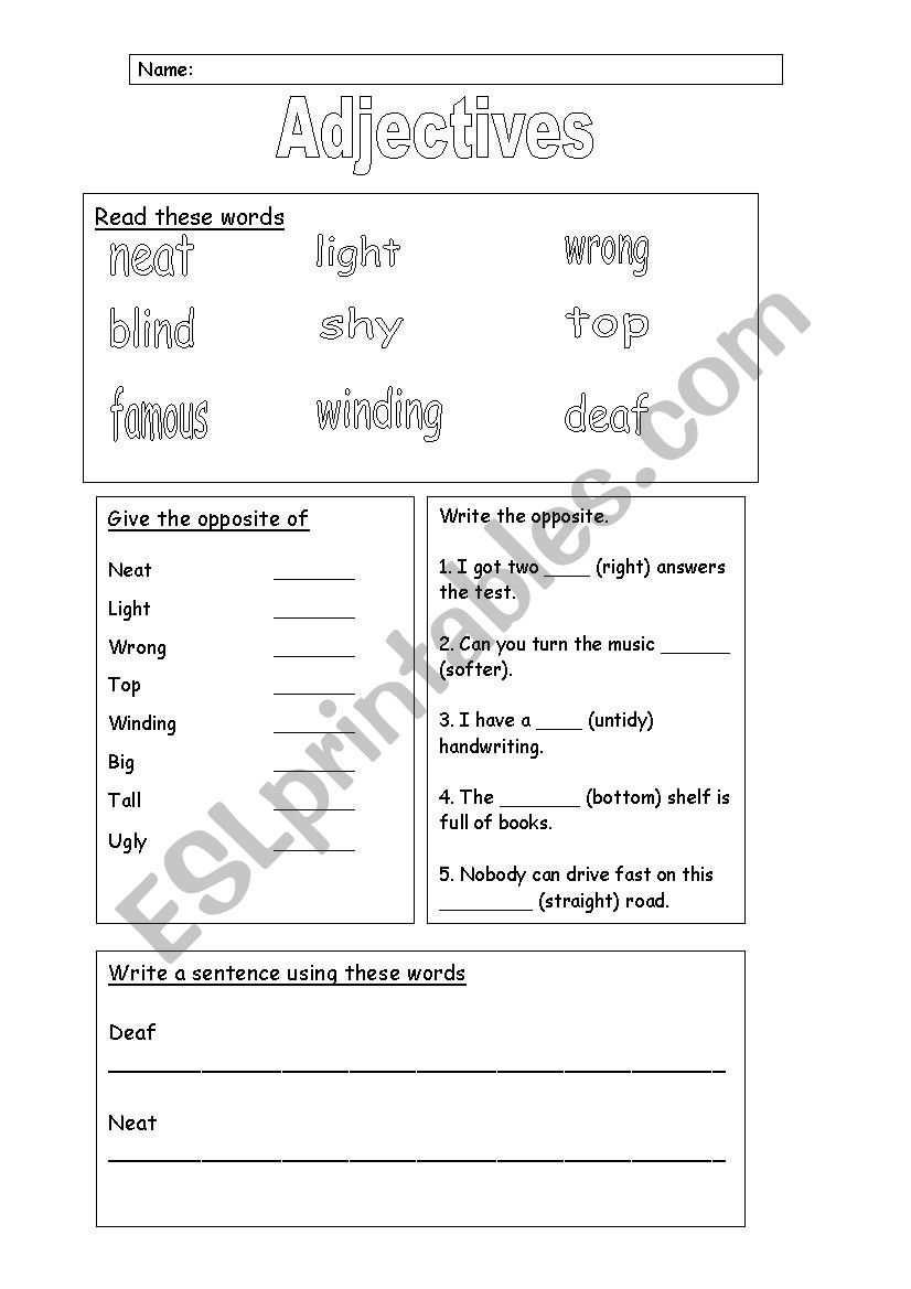 Adjectives worksheet