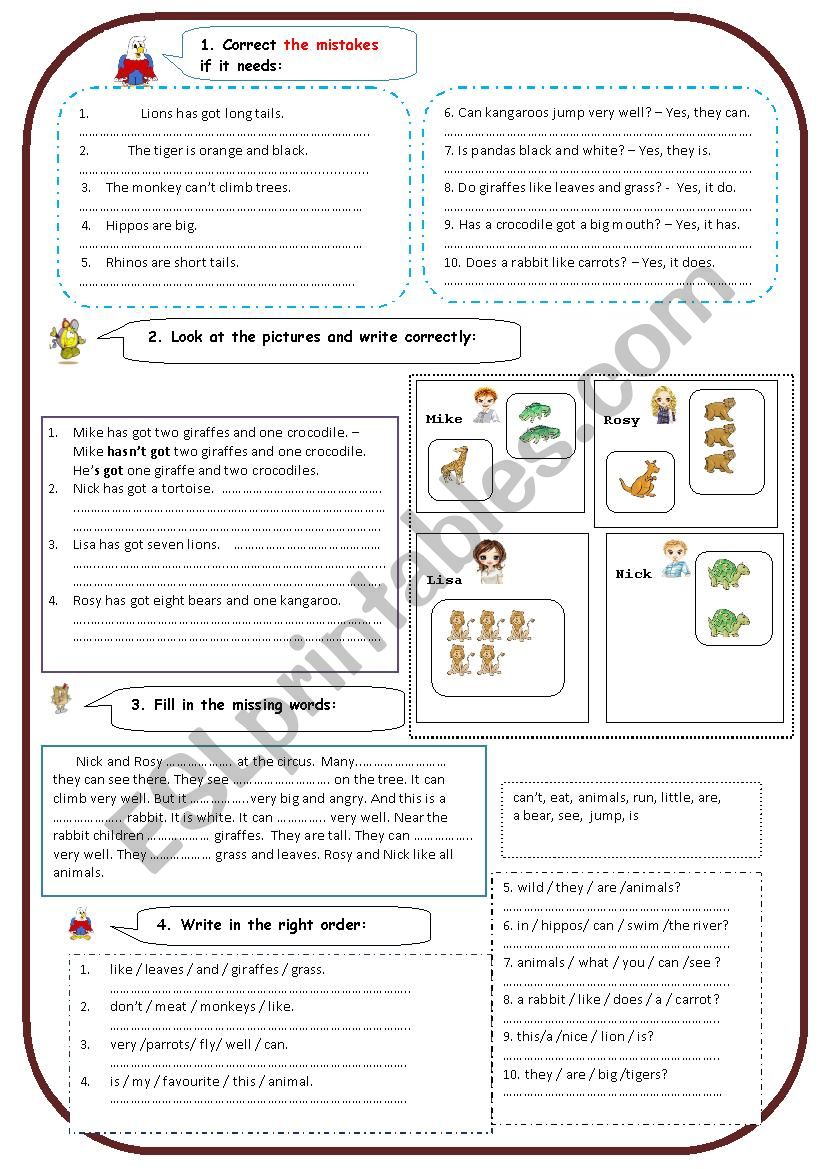 AT the zoo (Part 2) worksheet