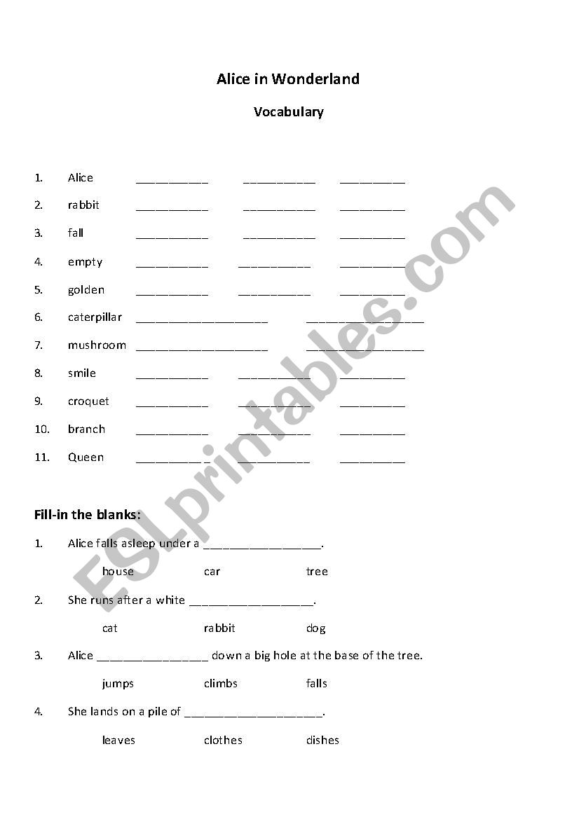 Alice in Wonderland Quiz worksheet