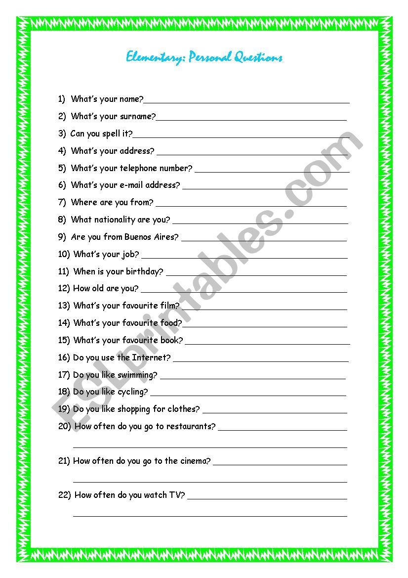 More personal questions worksheet