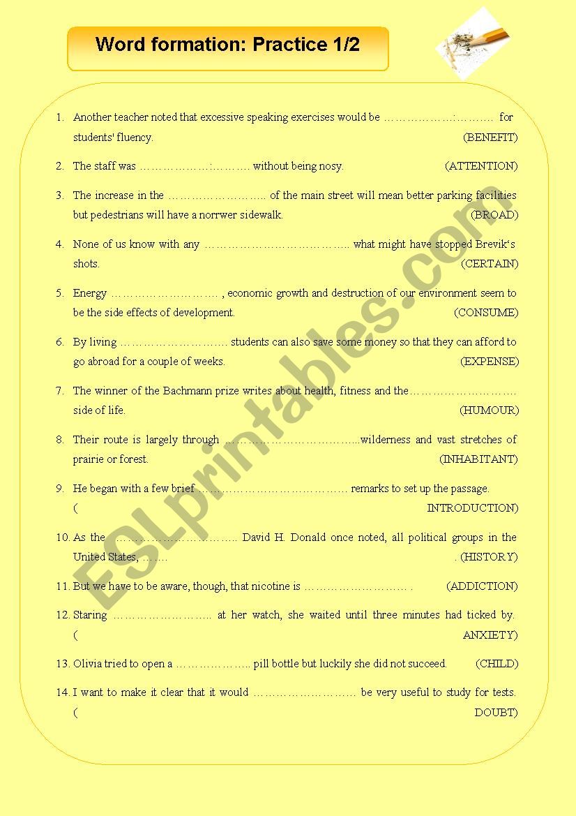 word formation for fce worksheet