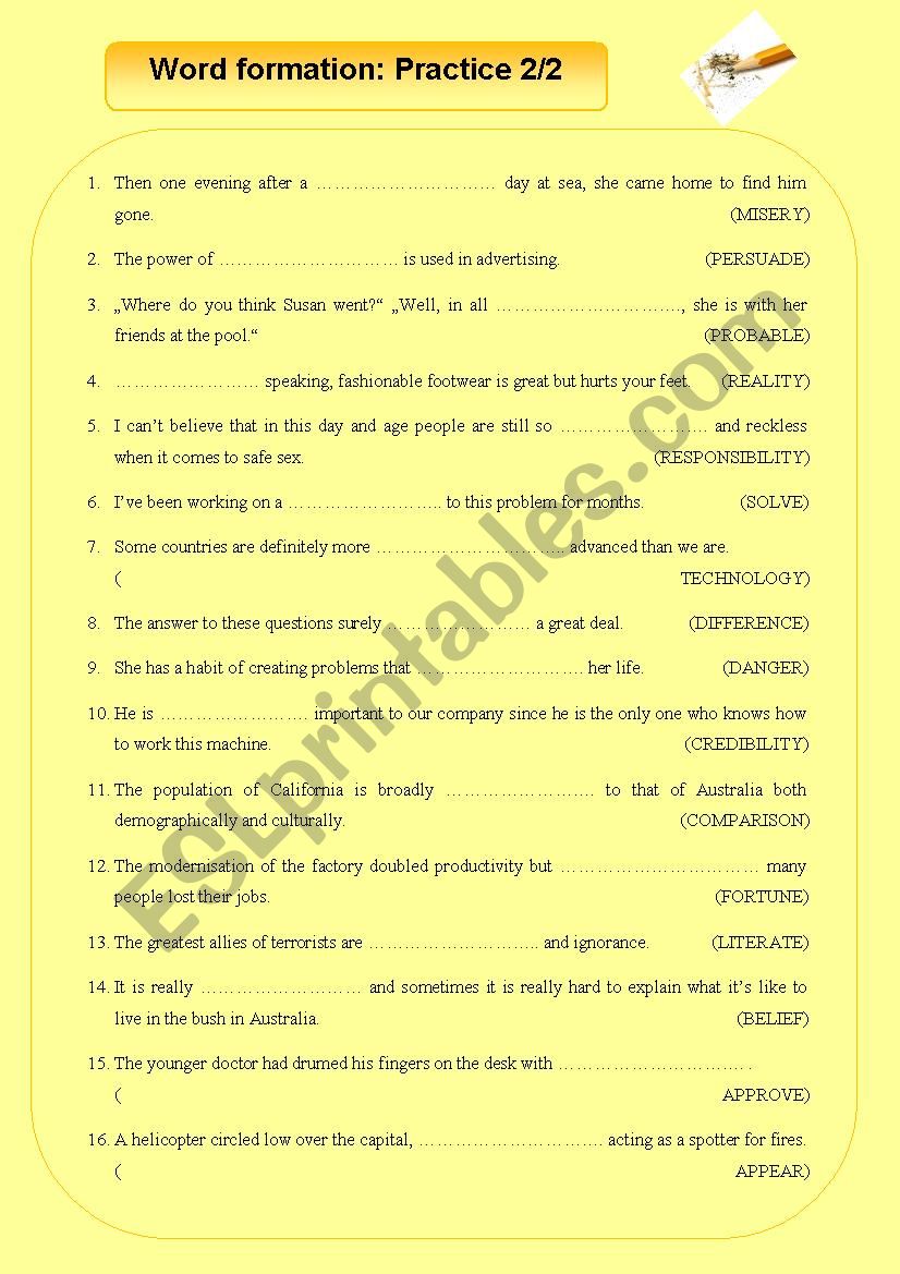 word formation for fce 2 worksheet