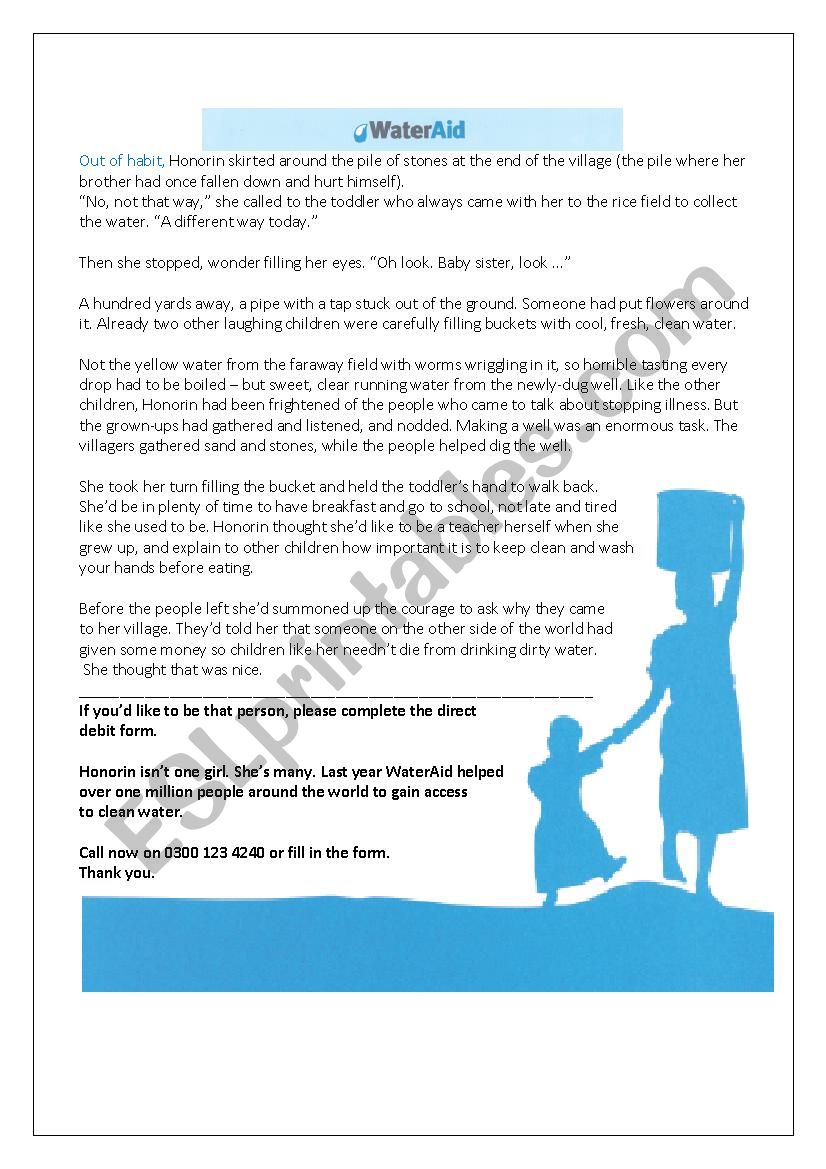 Water Aid - Reading worksheet