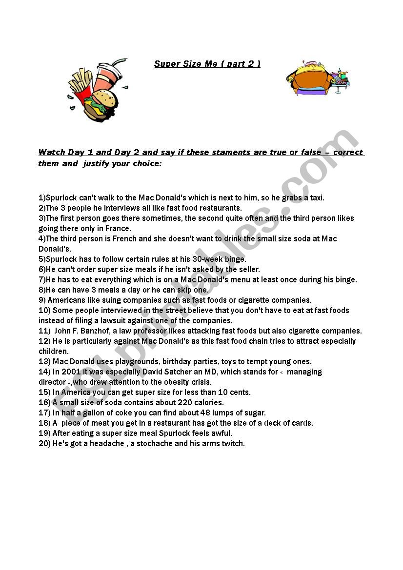 Film super size me worksheet