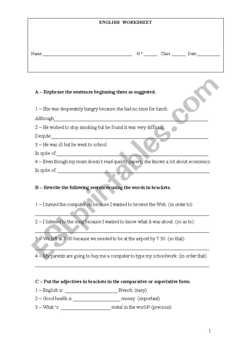 Grammar worksheet worksheet