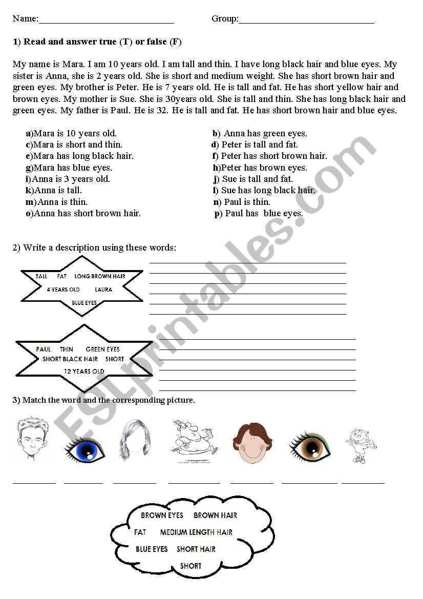 Physical appearance test worksheet