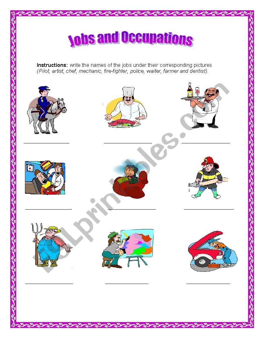 jobs and occupations worksheet