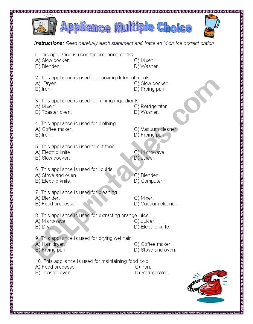 appliance multiple choice activity