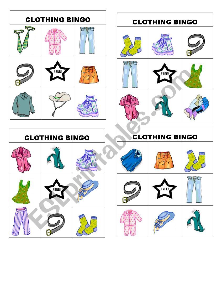 clothing bingo worksheet