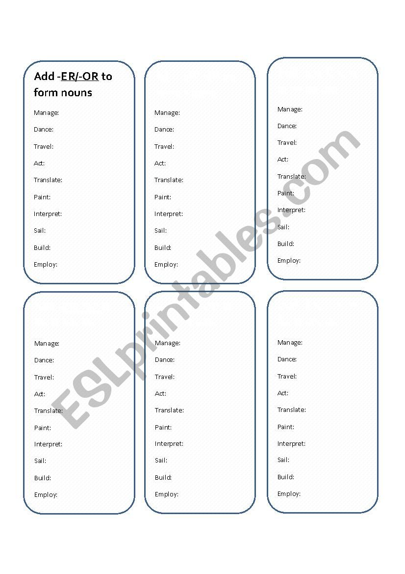 JOBS (-er, -or) worksheet