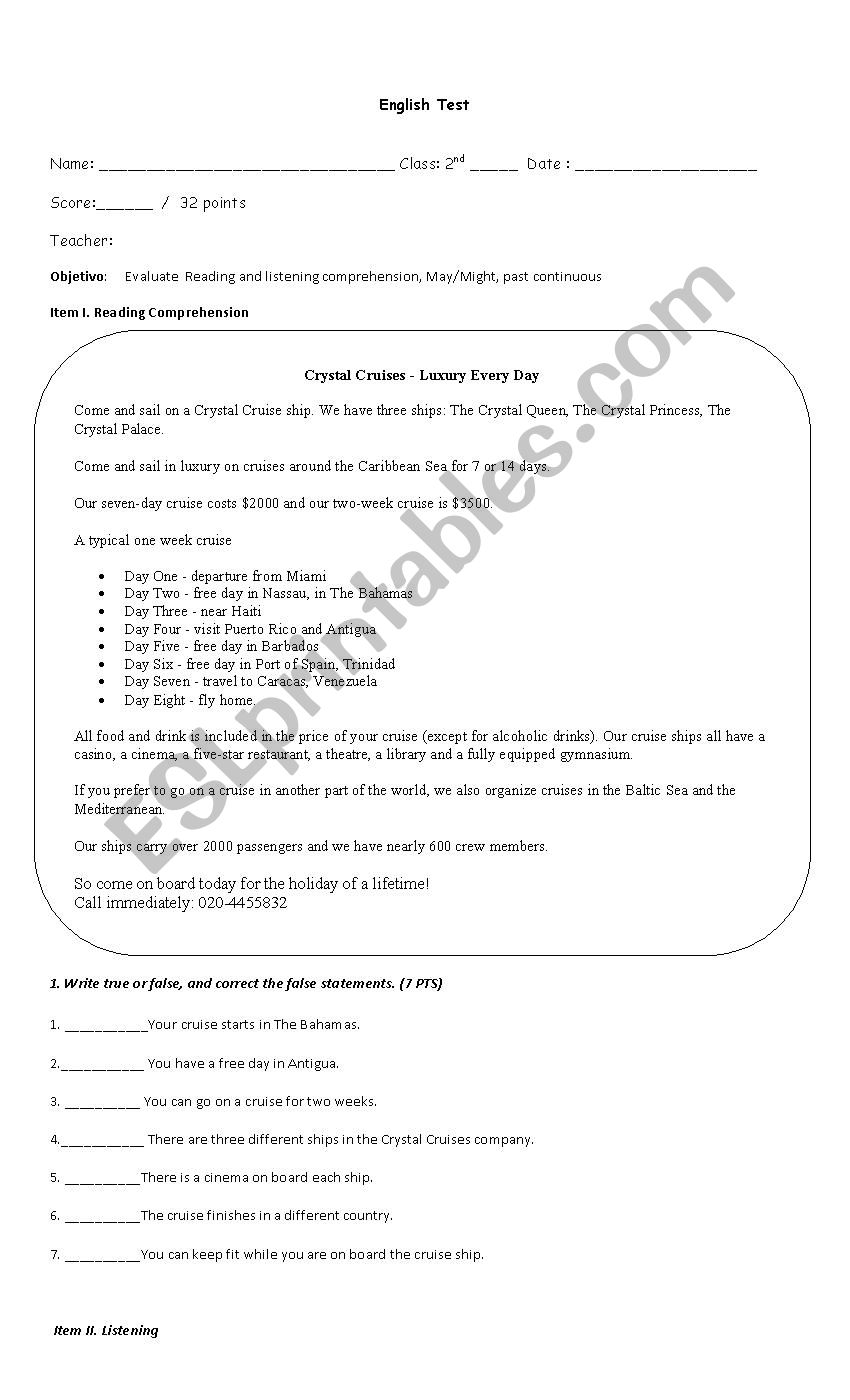 English test-  worksheet