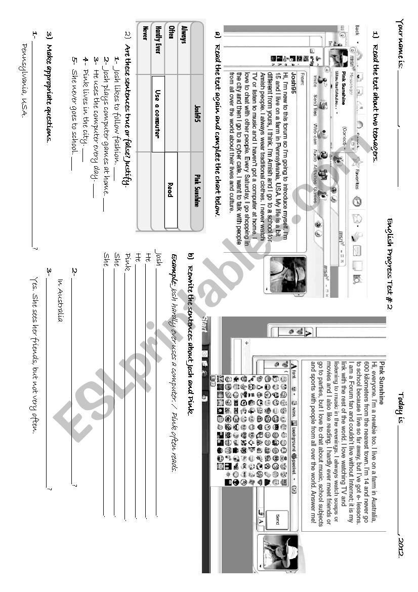 Different lives worksheet