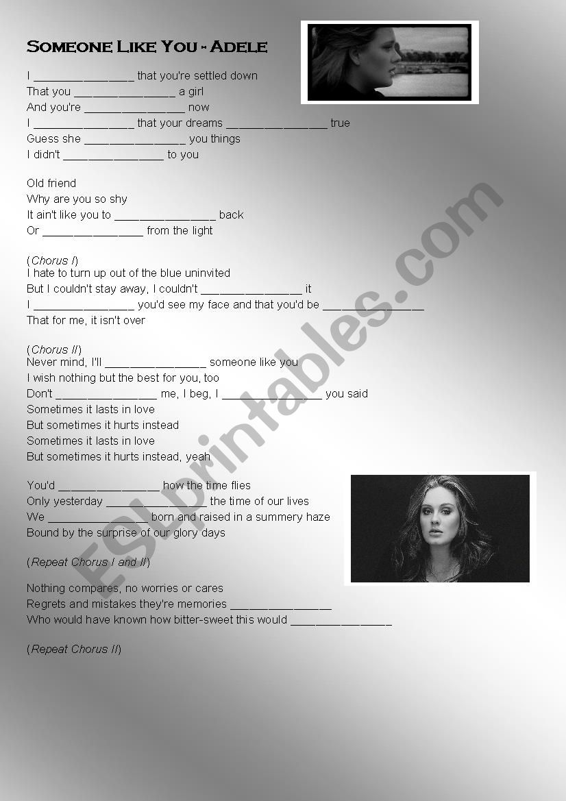Someone Like You - Adele worksheet