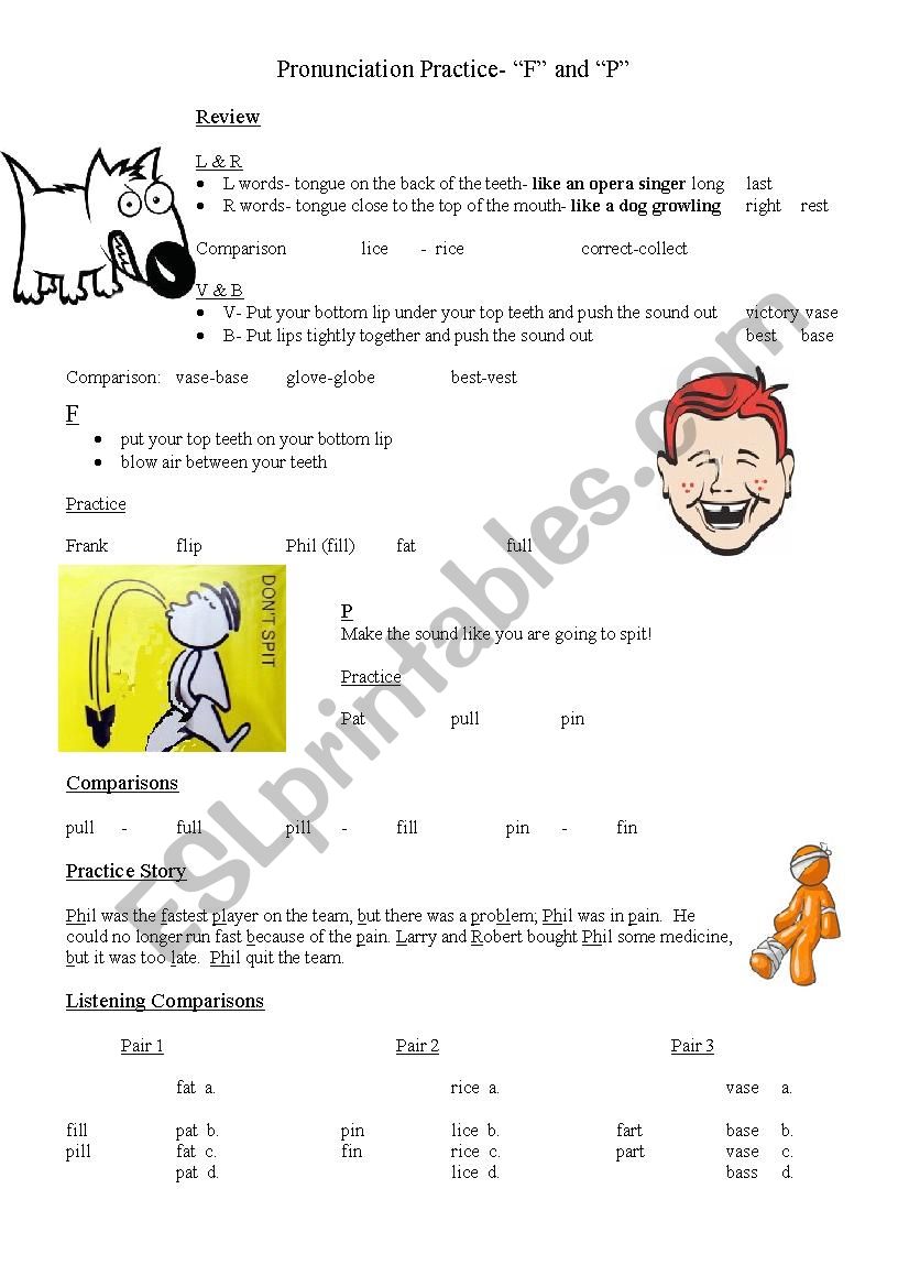 F and P Pronunciation worksheet