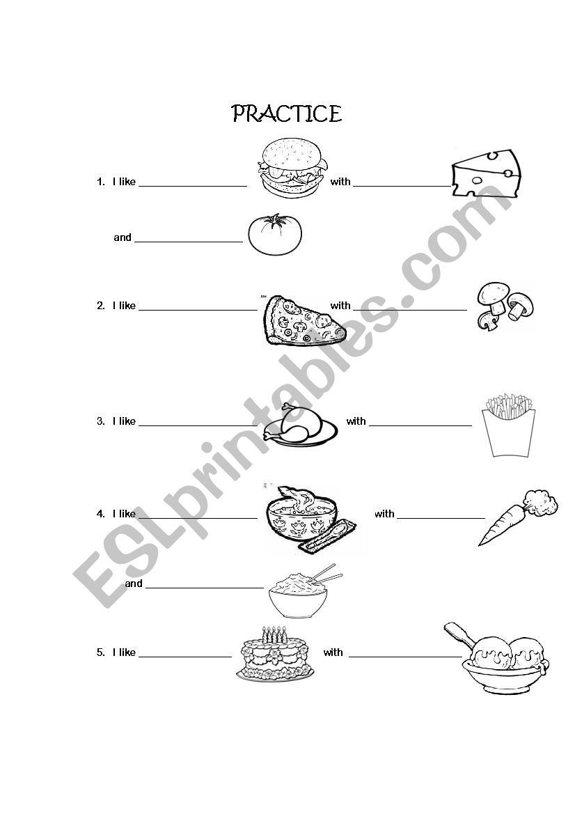 complete with Food words worksheet