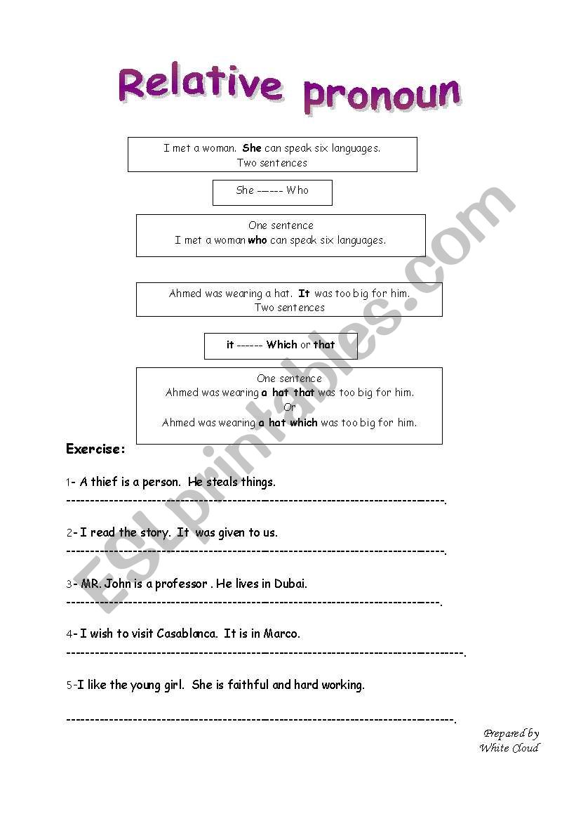 Relative Pronoun worksheet