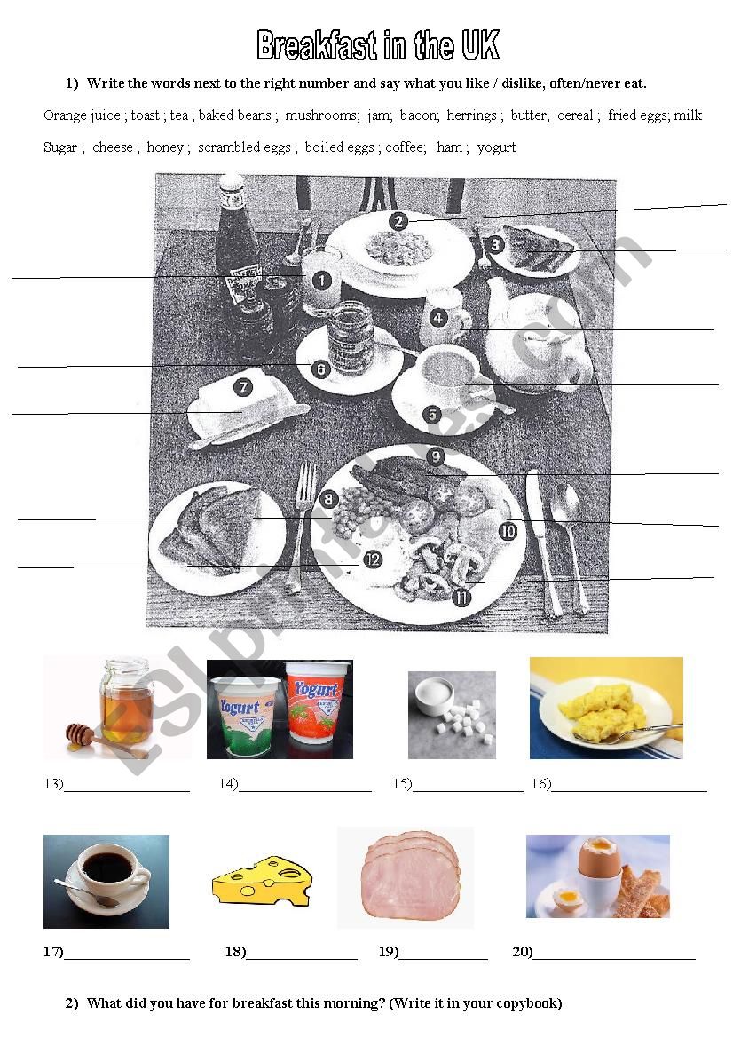 Breakfast in the UK worksheet