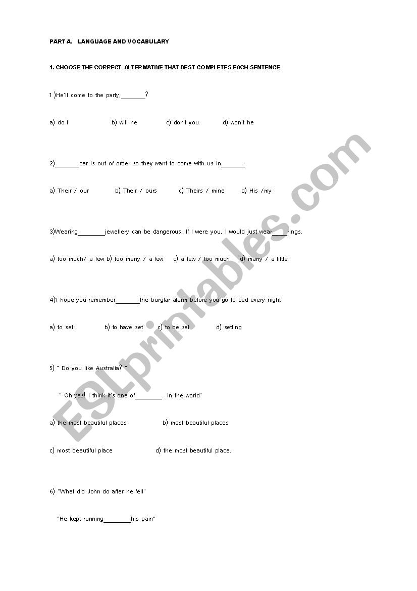 ENGLISH LEVEL TEST worksheet