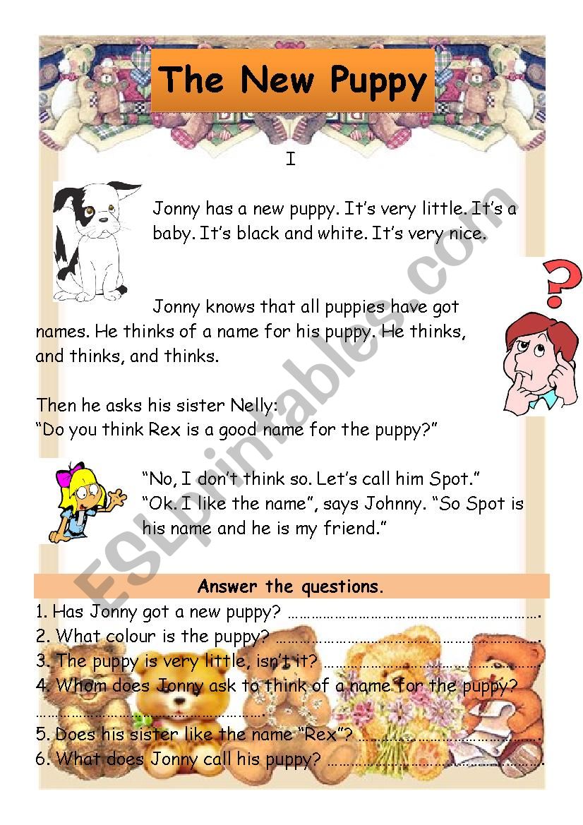The new puppy worksheet