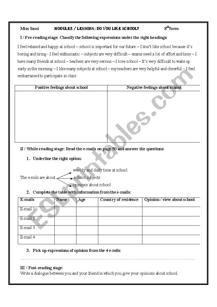 Do you like school?: English ESL worksheets pdf & doc