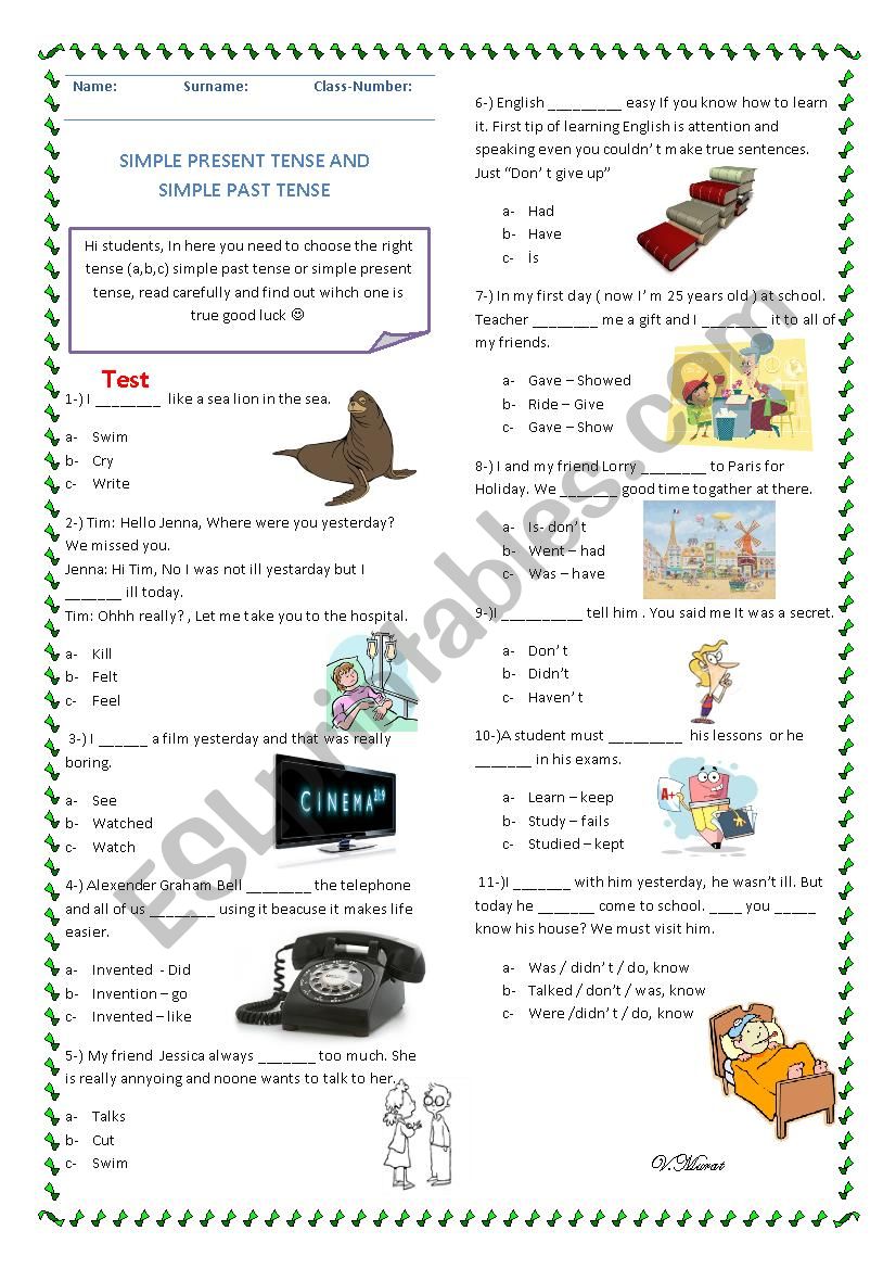 SimplePresentVsSimplePast worksheet